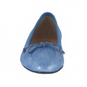 Zapato bailarina con moño para mujer en piel laminado imprimido azul claro tacon 1 - Tallas disponibles:  32