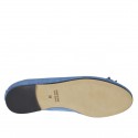 Zapato bailarina con moño para mujer en piel laminado imprimido azul claro tacon 1 - Tallas disponibles:  32