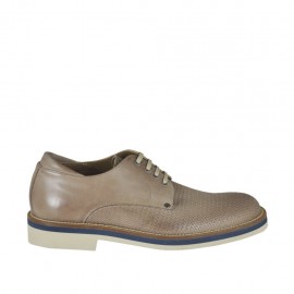 Chaussure derby sportif à lacets pour hommes en cuir et cuir imprimé taupe - Pointures disponibles:  47