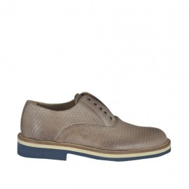 Chaussure sportif pour hommes avec elastiques et lacets facultatifs en cuir imprimé taupe - Pointures disponibles:  46, 47