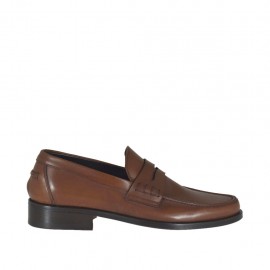 Man's elegant mocassin in brown leather - Available sizes:  46, 47