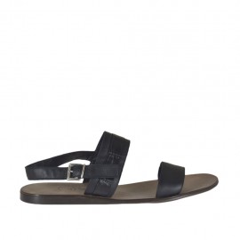 Men's sandal in black leather and printed leather - Available sizes:  46, 47, 48, 51, 52