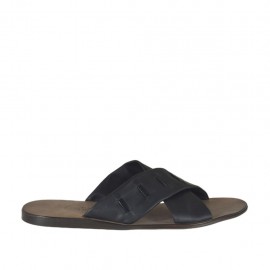 Men's slipper with two bands in black leather - Available sizes:  46, 47, 48, 51, 52