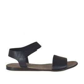 Men's sandal with velcro strap in black leather - Available sizes:  47, 48