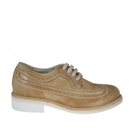 Chaussure derby sportif à lacets avec bout brogue pour hommes en cuir taupe - Pointures disponibles:  47, 48