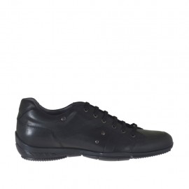 Chaussure sportif à lacets en cuir noir pour hommes avec goujons - Pointures disponibles:  47