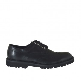 Men's derby shoe with laces and wingtip decorations in black leather - Available sizes:  47