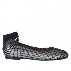 Woman's rounded ballerina shoe in steel grey laminated leather with net heel 1 - Available sizes:  32, 33