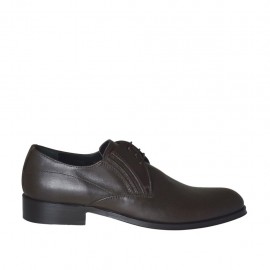 Chaussure derby elégant avec elastiques et lacets pour hommes en cuir doux marron - Pointures disponibles:  47, 50