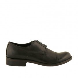 Men's elegant laced derby shoe with captoe in black leather with rounded tip - Available sizes:  36, 50