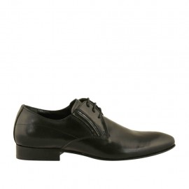 Men's elegant pointy laced derby shoe with elastic bands in smooth black leather - Available sizes:  36, 47, 50