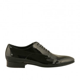 Men's elegant laced Oxford shoe in black smooth patent leather - Available sizes:  37, 48, 49