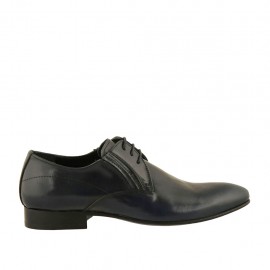 Chaussure derby elégant effilée à lacets avec elastiques pour hommes en cuir doux bleu - Pointures disponibles:  47, 50