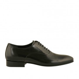 Chaussure richelieu élégant effilée pour hommes avec lacets en cuir lisse noir - Pointures disponibles:  49, 50