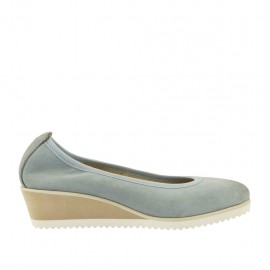 Woman's pump in blue grey leather wedge heel 4 - Available sizes:  42