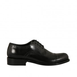 Men's laced derby shoe with floral captoe in black leather - Available sizes:  38