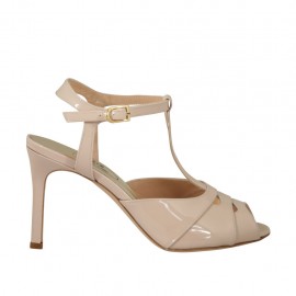 Woman's strap sandal in nude patent leather heel 8 - Available sizes:  42