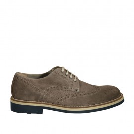 Chaussure derby sportif à lacets avec bout Brogue pour hommes en daim et daim imprimé taupe  - Pointures disponibles:  46