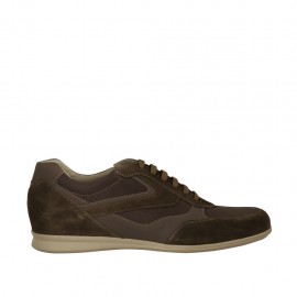 Chaussure sportif pour hommes avec lacets en daim taupe et cuir et tissu gris  - Pointures disponibles:  47