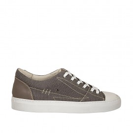 Chaussure sportif à lacets pour hommes en tissu gris et cuir blanc et taupe - Pointures disponibles:  38