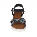 Woman's strap sandal with rhinestones in dark blue suede wedge heel 3 - Available sizes:  42