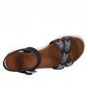 Woman's strap sandal with rhinestones in dark blue suede wedge heel 3 - Available sizes:  42