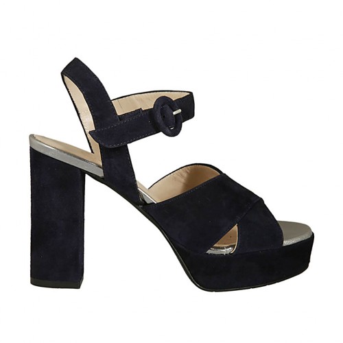 Woman's sandal in dark blue suede and 
