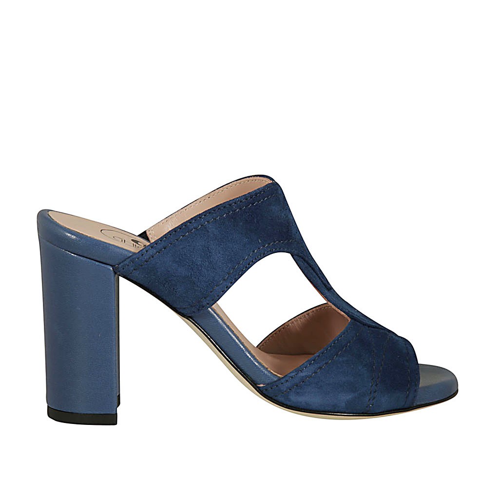 blue suede mules