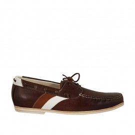 Mocassin sportif pour hommes avec lacets en cuir marron, brun et blanc - Pointures disponibles:  47