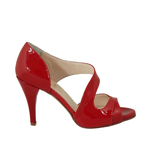 red patent leather sandal heels