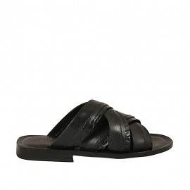 Men's slipper in black leather and printed leather - Available sizes:  36, 37, 38, 46, 47