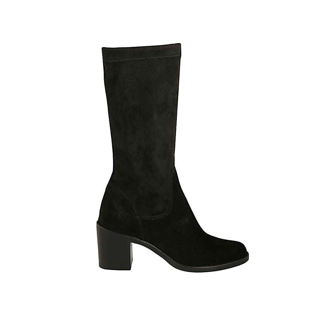 black suede and elastic material heel 6