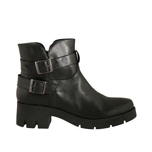 black leather ankle boots with buckles