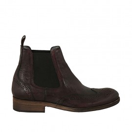 Bottines élégant pour hommes avec élastiques et bout Brogue en cuir bordeaux - Pointures disponibles:  37, 47, 50