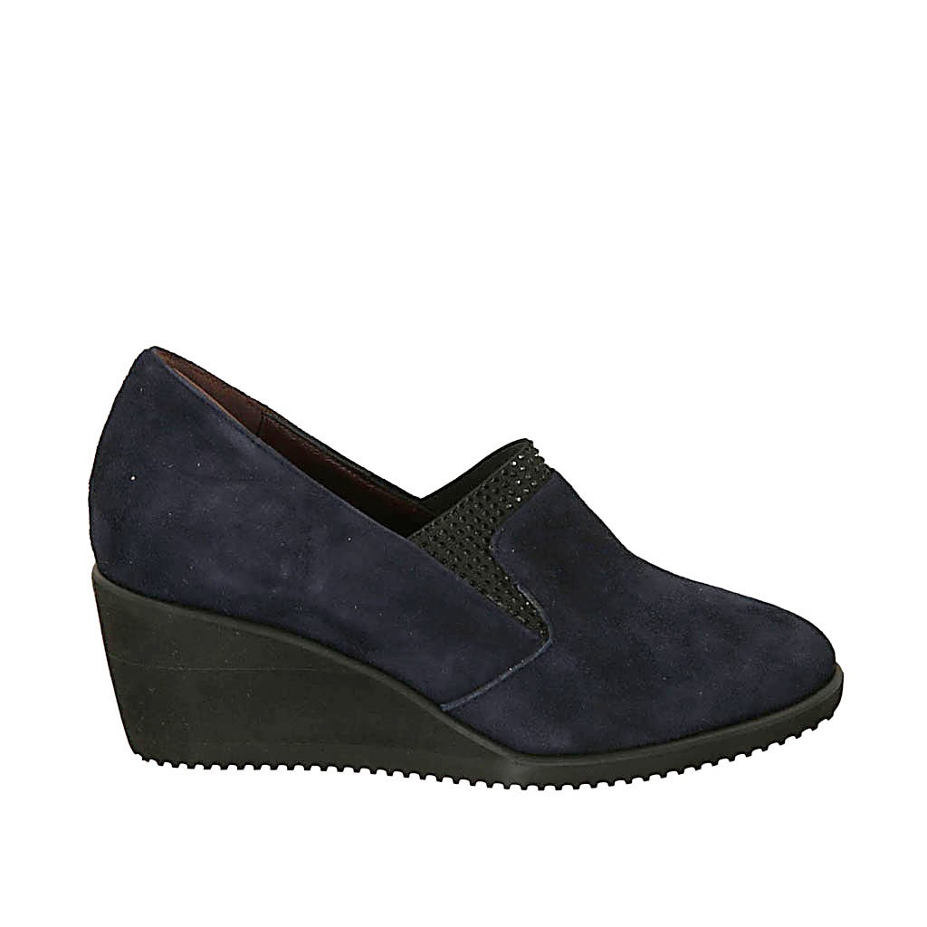 blue suede wedge shoes