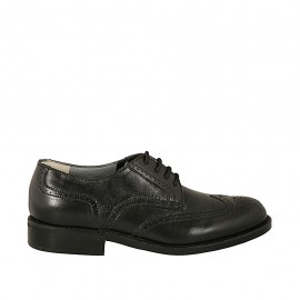 Men's elegant laced derby shoe in black leather with Brogue pattern  - Available sizes:  36, 38, 50