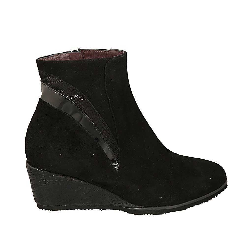 black suede wedge heel boots