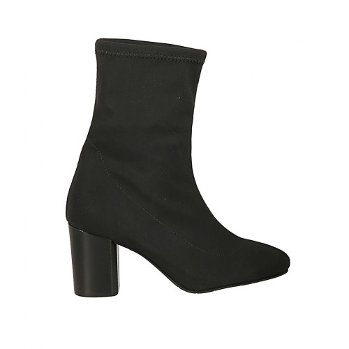 ankle boot in black elastic fabric heel 7