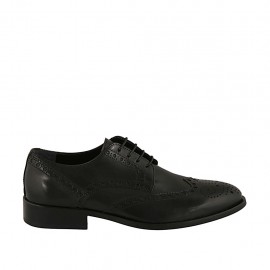 Chaussure élégant derby à lacets pour hommes en cuir noir avec decoration Brogue - Pointures disponibles:  36, 50