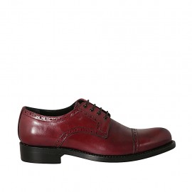 Chaussure derby à lacets pour hommes avec bout droit fleuri en cuir bordeaux  - Pointures disponibles:  46, 48, 50