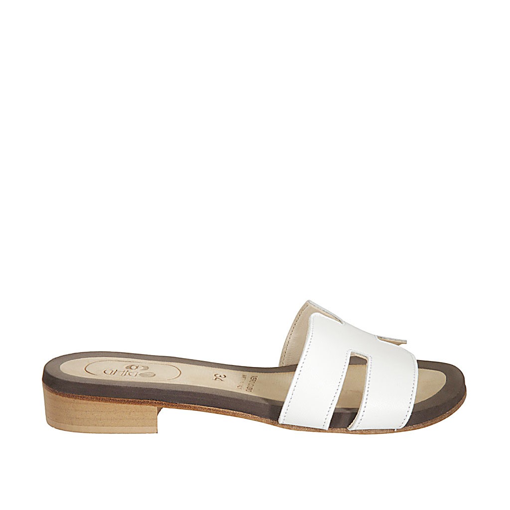 white leather mules