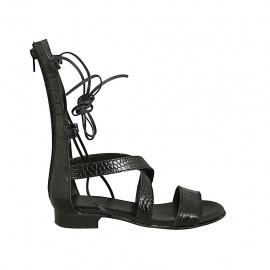 Woman's gladiator open shoe with zipper and laces in black printed leather heel 2 - Available sizes:  33