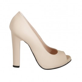 Woman's open toe pump with platform in powder nude leather heel 11 - Available sizes:  34