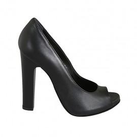 Escarpin à bout ouvert avec plateau pour femmes en cuir noir talon 11 - Pointures disponibles:  34