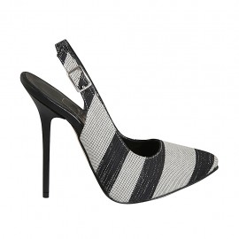 Woman's slingback pump with platform in black, white and silver laminated fabric heel 12 - Available sizes:  34, 42