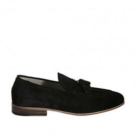 Men's loafer with tassels in black suede - Available sizes:  38, 46, 50