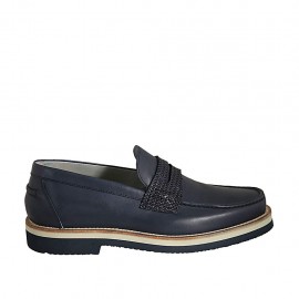 Mocassin pour hommes en cuir et cuir tressé bleu - Pointures disponibles:  38