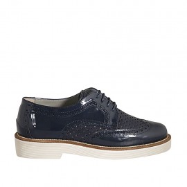 Zapato derby para mujer con cordones en charol y piel perforada azul tacon 3 - Tallas disponibles:  45