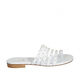 Woman's thong mules with studs in white leather heel 1 - Available sizes:  33, 43