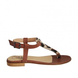 Sandalo infradito da donna in pelle marrone e maculato con cinturino tacco 1 - Misure disponibili: 33, 34, 42, 43, 44, 45